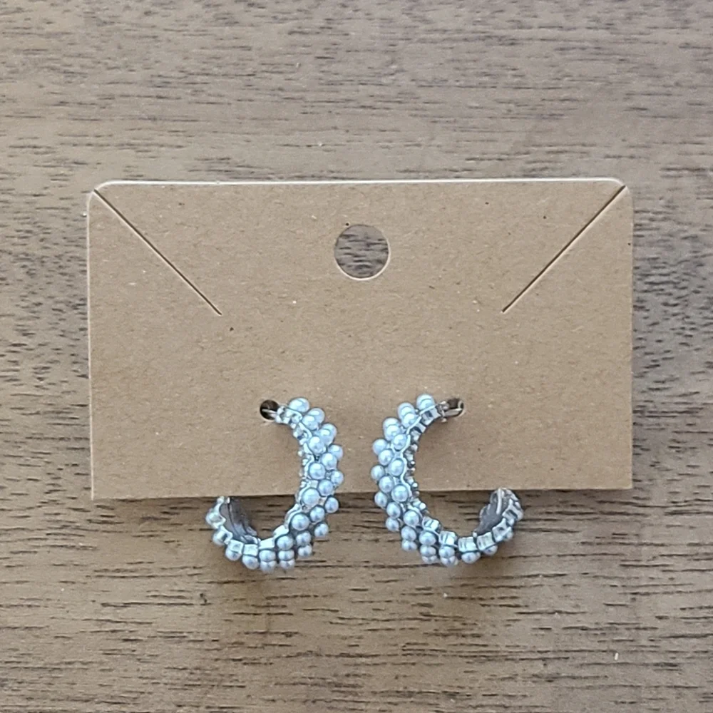 SALE! Silver Tone Pearl Hoops